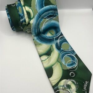 J. Garcia 100% silk Abstract Green and Teal Tie